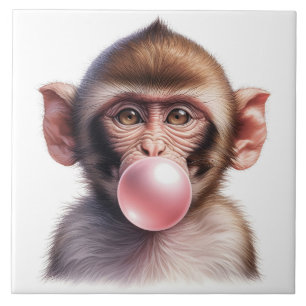 Bubblar för bubbelgum från Cute Monkey-bloss Kakelplatta