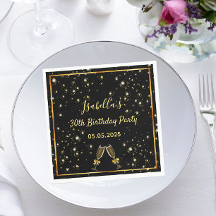 Bubblar i 30års födelsedag svarta guld namn pappersservett