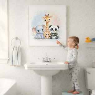 Bubblar & Leenden Djur Barn Badrum Väggkonst