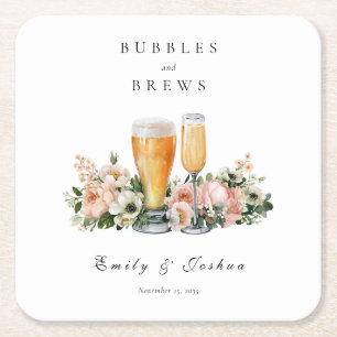Bubblar och drycker par-baby shower underlägg papper kvadrat