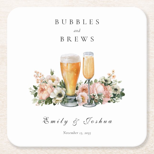 Bubblar och drycker par-baby shower underlägg papper kvadrat (Framsidan)