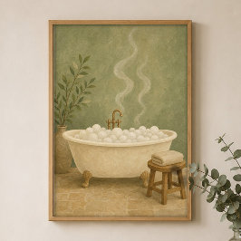 Bubble Bath Clawfoot Watercolour Farmhouse Affisch