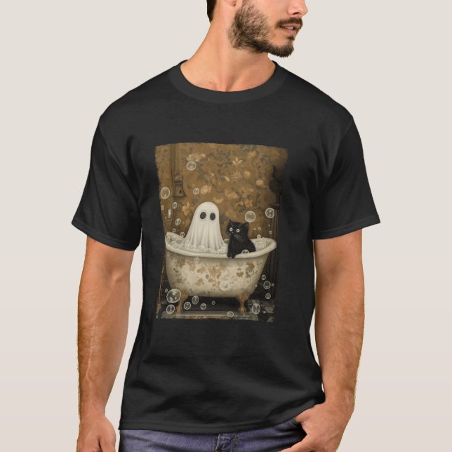 Bubble Bath Ghost Cat Halloween Ghost Spooky Seaso T Shirt (Framsida)