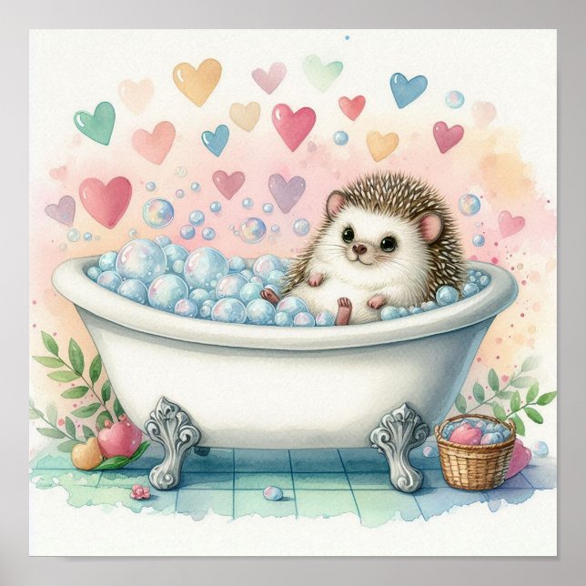 Bubble Bath Hedgehog Poster (Framsidan)