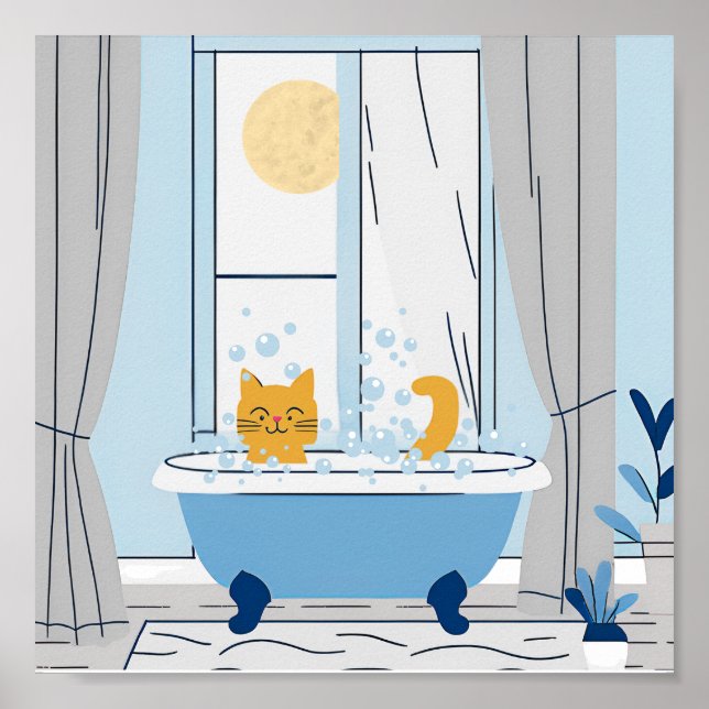 Bubble Bathtime för Kattunge Poster (Framsidan)