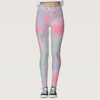 Bubble Bloom Trädgård – Pastell Färgad Blommig Mön Leggings