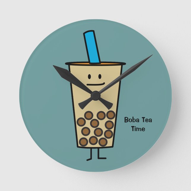 Bubble Boba Pearl Mjölk Tea Tapioca bollar Rund Klocka (Framsida)
