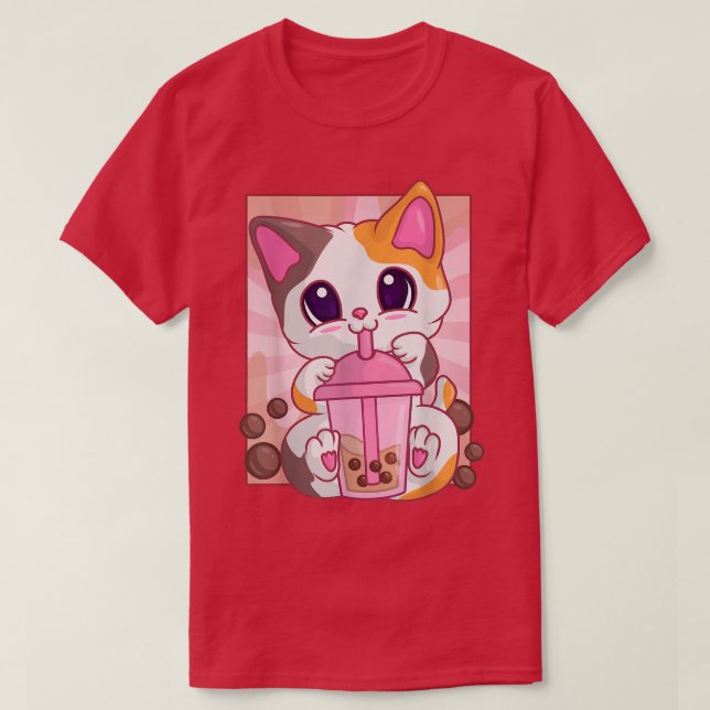 Bubble Boba Tea Girls Women, Anime Kawaii Maneki N T Shirt (Design framsida)