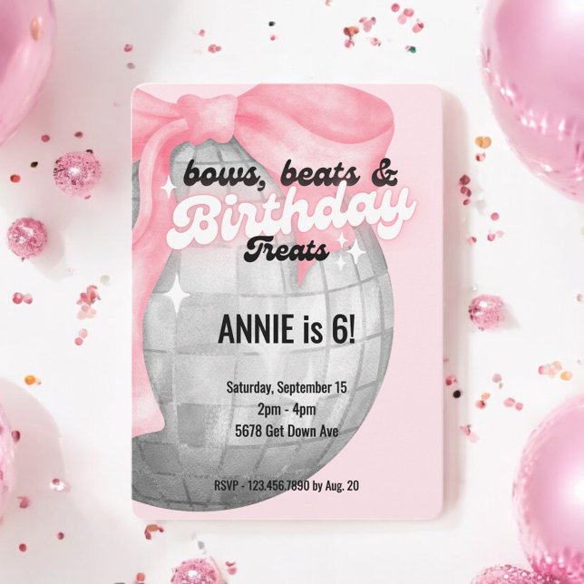 Bubble Brev Rosa Bow Disco Boll Birthday Inbjudningar (Skapare uppladdad)