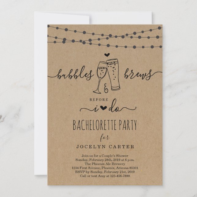 Bubble & Brews Bacherlorette-partiinbjudan Inbjudningar (Framsida)