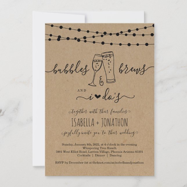 Bubble & Brews och jag är bröllopsinbjudan Inbjudningar (Framsida)