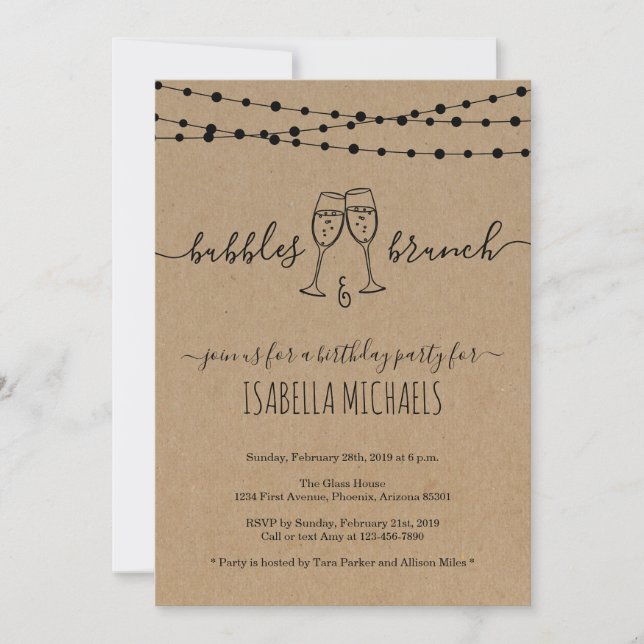 Bubble & Brunch Födelsedagsfest inbjudan (Framsida)