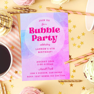 Bubble Bubble Party Födelsedagsfest Lila Shock ros Inbjudningar