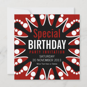 Bubble Burst Red White & Black Birthday-inbjudan Inbjudningar