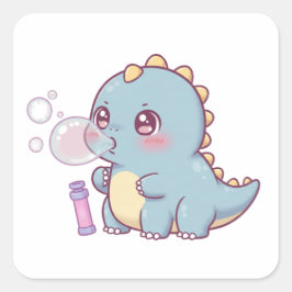 Bubble Dino – Playful & Kawaii! Fyrkantigt Klistermärke