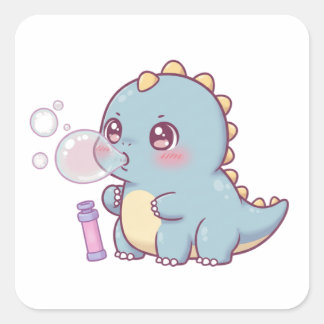 Bubble Dino – Playful & Kawaii! Fyrkantigt Klistermärke