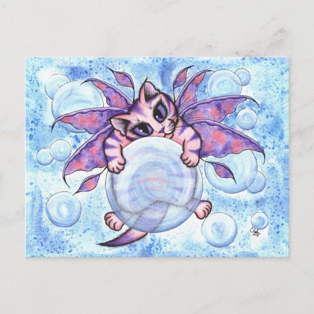 Bubble Fairy Fantasy Cat Art-vykort Vykort (Framsida)