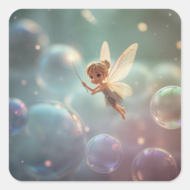 Bubble Fairy Fyrkantigt Klistermärke (Framsida)