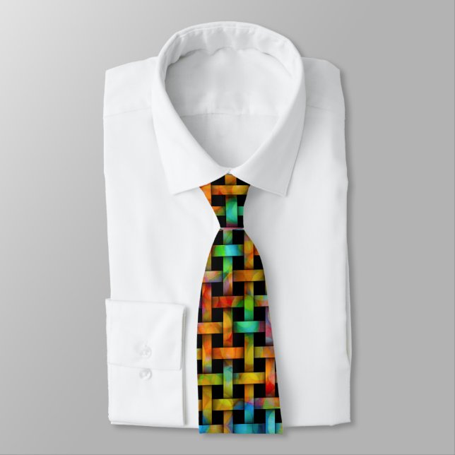 Bubble Färger Wood Weave Mönster på Black Tie Slips (Bunden)