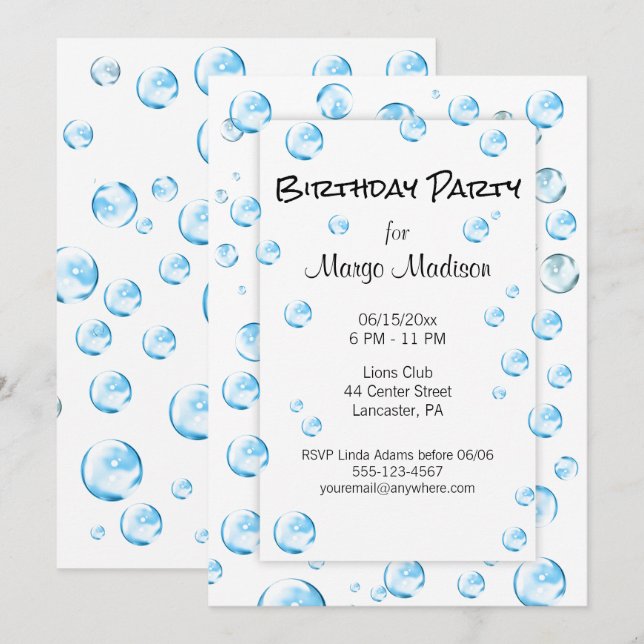 Bubble Födelsedagsfest inbjudan (Fram/baksida)