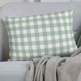 Bubble Frogs Gingham - sage laurel grönt plaid. Prydnadskudde