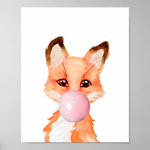 Bubble Gum Baby Fox Unge Nursery Child Rosa Poster