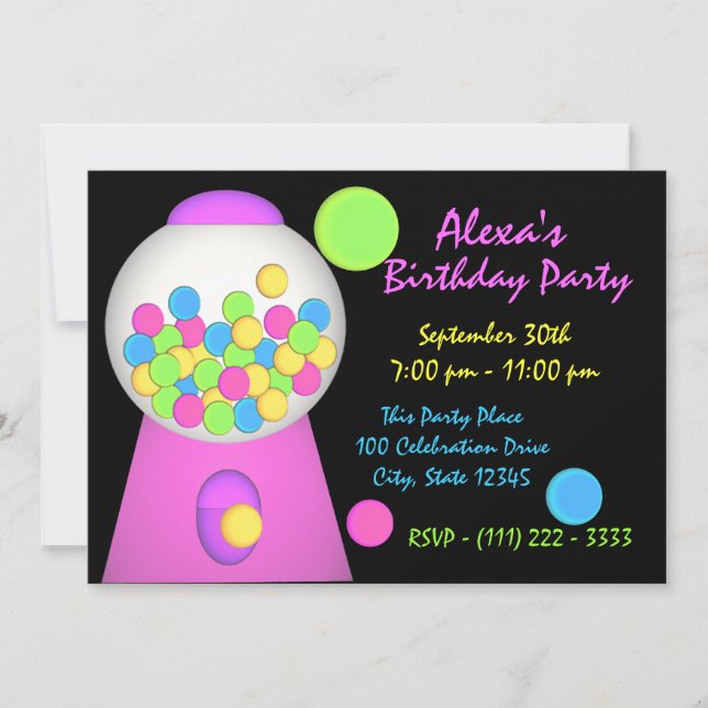 Bubble Gum Birthday Inbjudningar (Framsida)