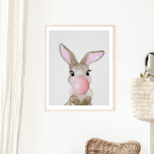 Bubble Gum Bunny Unge Nursery Child Woodland Poster