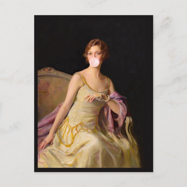 Bubble Gum Diva i Gult Dress Vykort (Framsida)