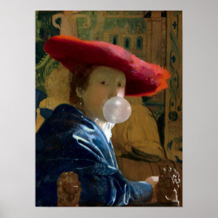 Bubble gum Diva i röd hatt som blåser bubbelgum Poster
