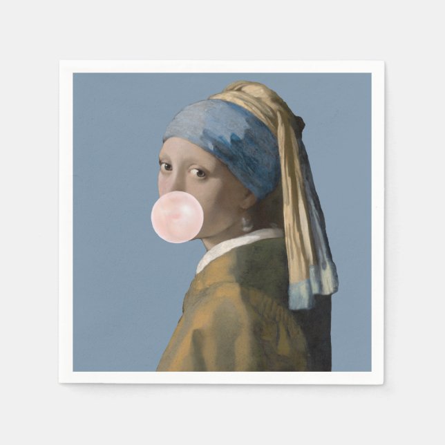 Bubble Gum Diva med Pearl Earring Pappersservett (Framsidan)