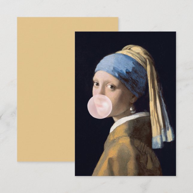 Bubble Gum Diva med Pearl Earring Tack Kort (Fram/baksida)