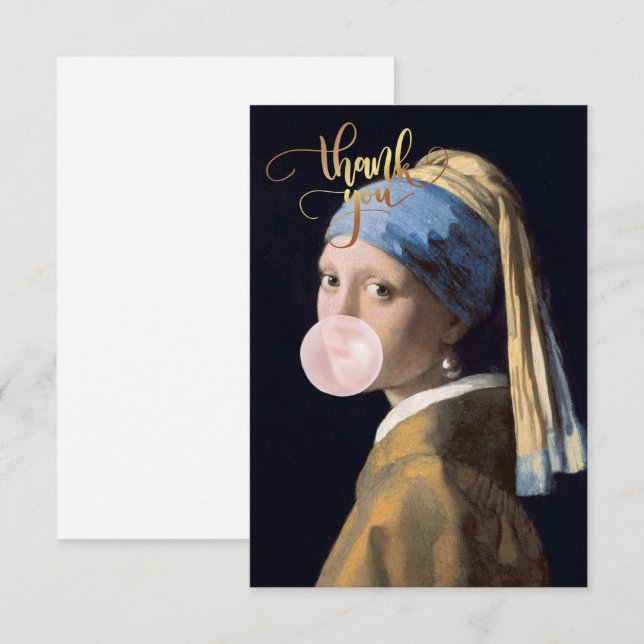 Bubble Gum Diva med Pearl Earring Tack Kort (Fram/baksida)