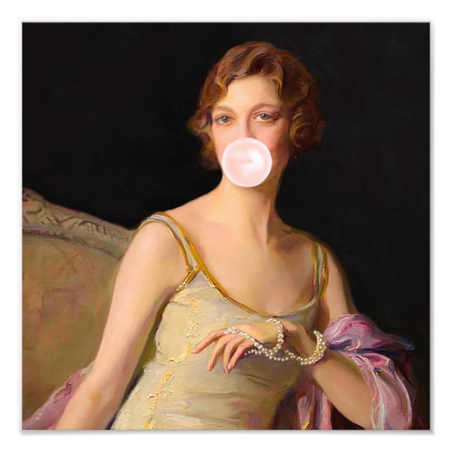 Bubble Gum-Divan i gul klänning  Fototryck (Framsidan)