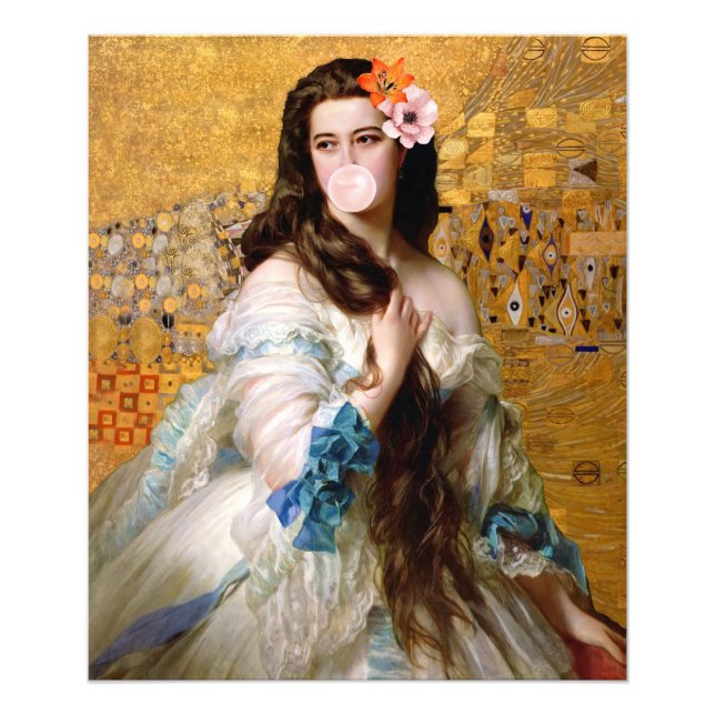 Bubble Gum-Divan med två blommor i guld Fototryck (Framsidan)