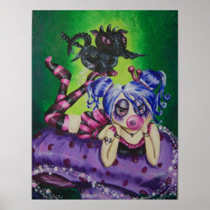 Bubble Gum Fairy and Dragon Fantasy Art Skriv ut Poster