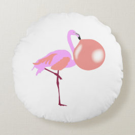 Bubble Gum Flamingo Blowing Bubble Rund Kudde