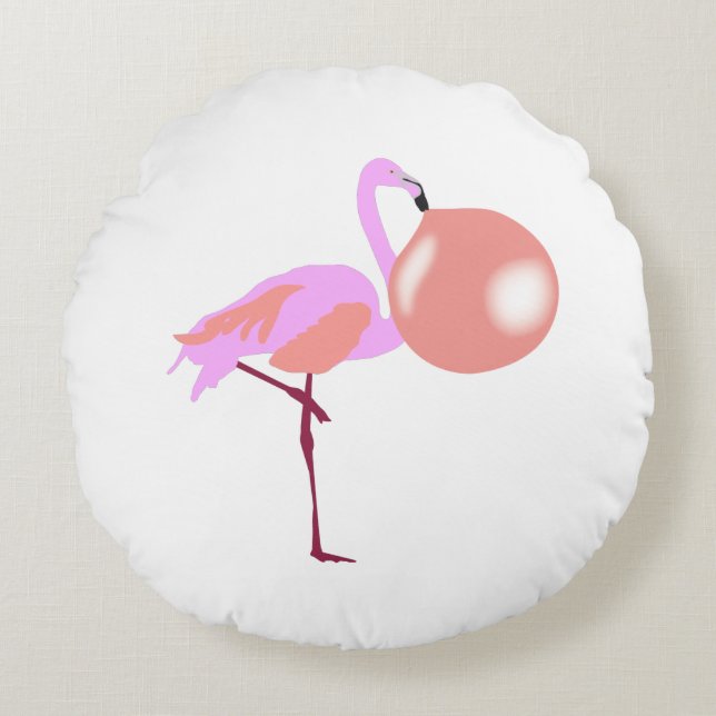 Bubble Gum Flamingo Blowing Bubble Rund Kudde (Framsidan)