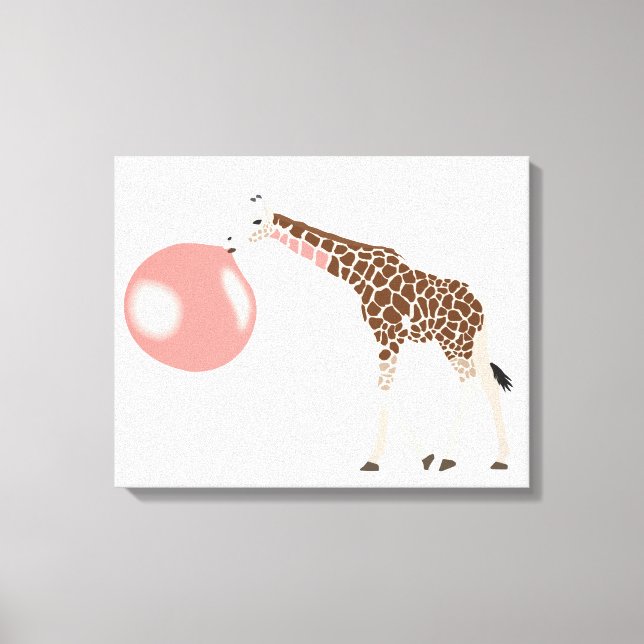 Bubble Gum Giraffe Blowing Bubble Canvastryck (Framsida)