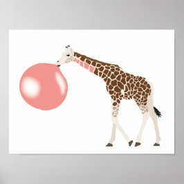 Bubble Gum Giraffe Blowing Bubble Poster