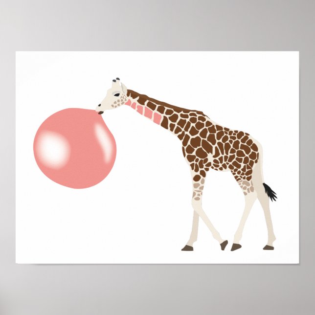 Bubble Gum Giraffe Blowing Bubble Poster (Framsidan)