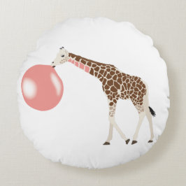 Bubble Gum Giraffe Blowing Bubble Rund Kudde