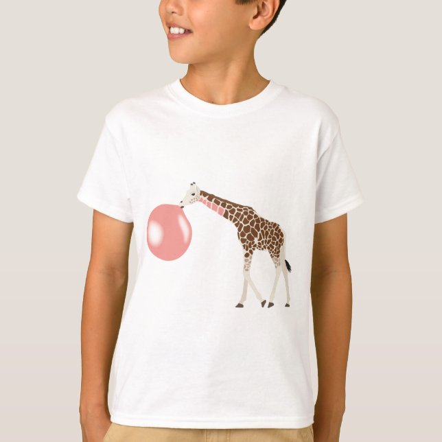Bubble Gum Giraffe Blowing Bubble T Shirt (Framsida)