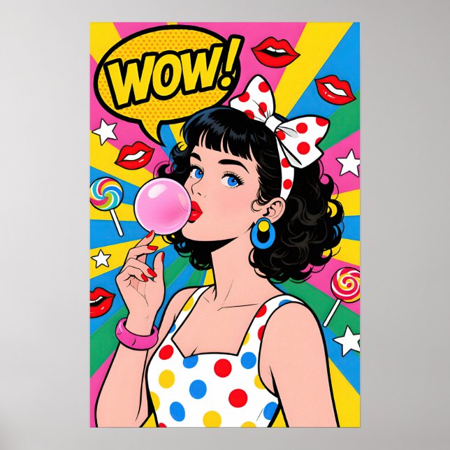 Bubble Gum Girl Pop Art Poster (Framsidan)