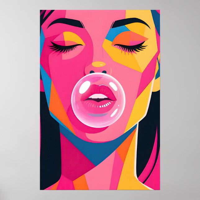 Bubble Gum Girl Pop Art Poster (Framsidan)