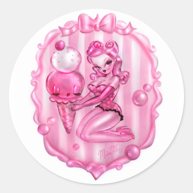 Bubble Gum Ice Cream PIN Up Runt Klistermärke (Framsida)