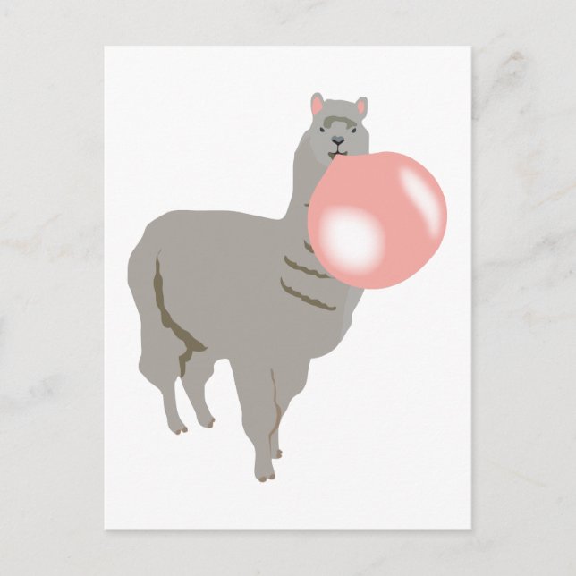 Bubble Gum Llama Blowing Bubble Vykort (Framsida)