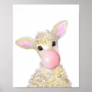 Bubble Gum Nursery Lamb Farm Baby Får Poster