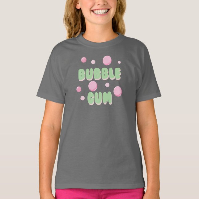 Bubble Gum Retro Mint och Rosa Typografi T Shirt (Framsida)