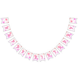 Bubble Gum Rosa Peach Flower Grattis på födelsedag Vimplar